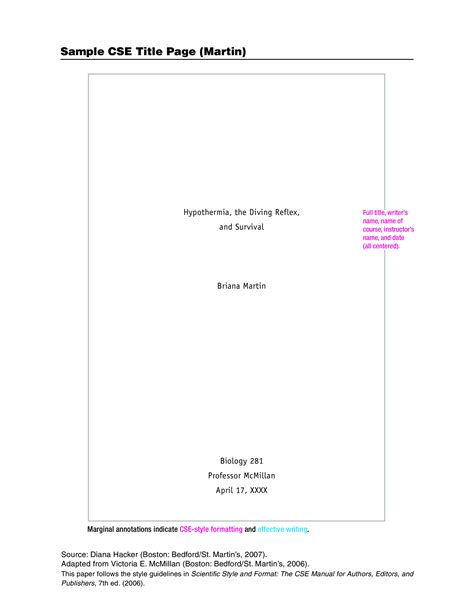 Scientific Research Paper Title Page Sample Cover Page