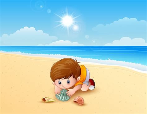 Premium Vector Boy Playing A Sea Shells At The Beach