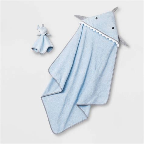 Baby Boys Shark Hooded Bath Towel And Washcloth Set Cloud Island