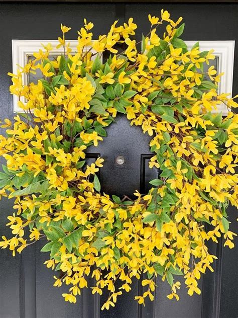 Spring Forsythia Wreath Outdoor Decor Spring Front Door Etsy Porch