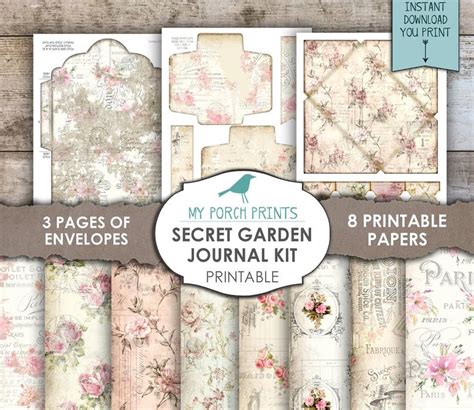 Secret Garden Junk Journal Kit Printable Paper Shabby Chic Etsy