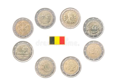 Set Of Commemorative 2 Euro Coins Of Belgium Stock Photo Image Of