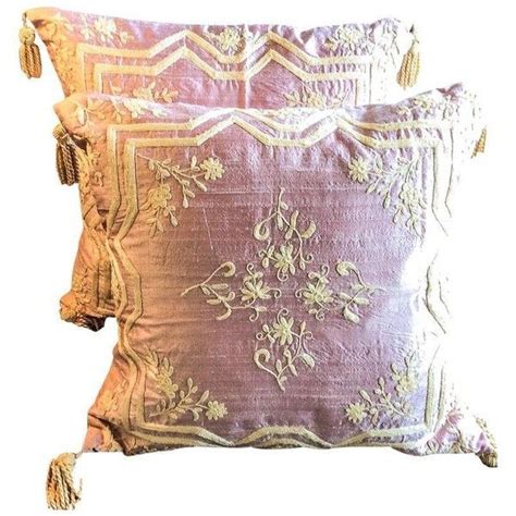 Raw Silk Hand Embroidered Dori Pillows Pair Silk Decorative Pillows