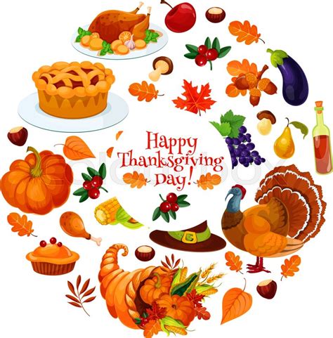 Happy Thanksgiving Day Round Sticker Stock Vector Colourbox