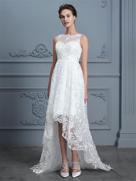 Brautkleid spitze hochzeitskleid spitze ballkleid hochzeitstag kleider hochzeit feiern ideen für die hochzeit schöne kleider heiraten kleidung accessoires. Beautiful A-Linie U-Ausschnitt Ärmellos Asymmetrisch ...