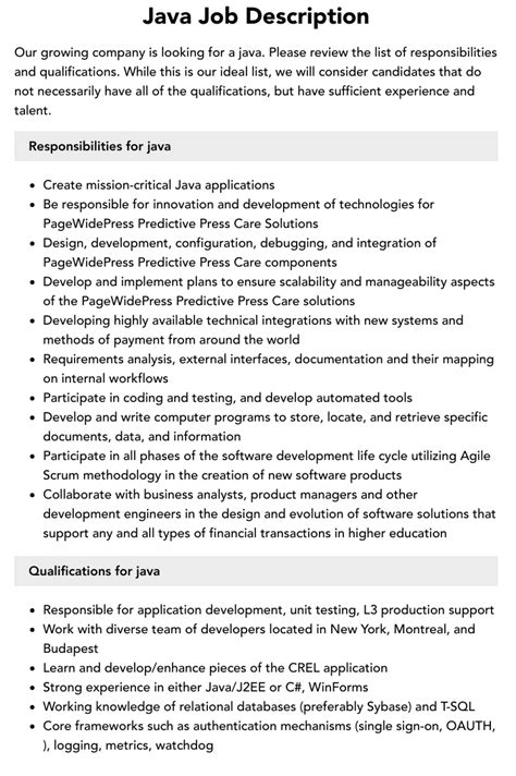 Java Job Description Velvet Jobs