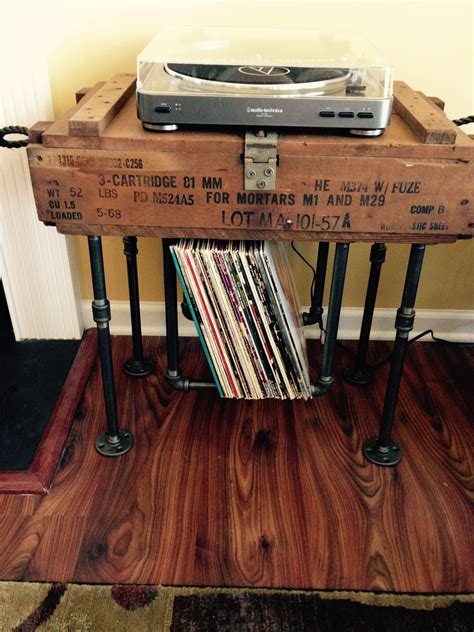 B and i received this awesome record player as a gift from his best man at our wedding. DIY Vinyl record storage Homemade DIY record storage made by Kevin Baucom with industrial pipe ...