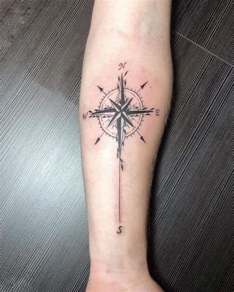 Black Ink Compass Tattoo Realistic Idea Compass Tattoo Forearm