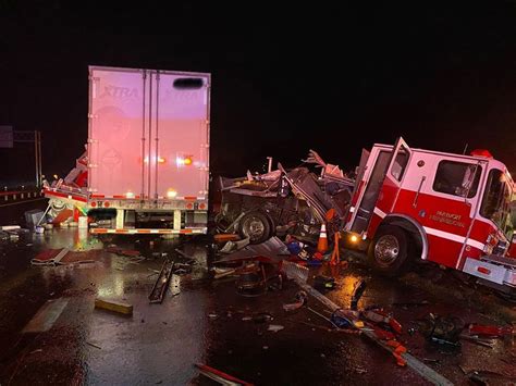 4 Firefighters Injured After Semi Truck Crashes Into Fire Truck Near