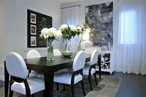 Gorgeous Black And White Dining Room With Little Hints Of Colour