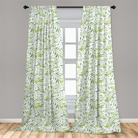 Green Leaf Curtains 2 Panels Set Watercolor Style Olive Branch