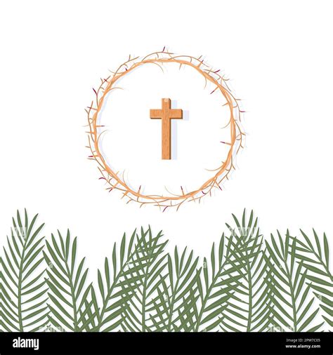 Palm Sunday Concept Palm Branches Cross And The Crown Of Thorns Stock