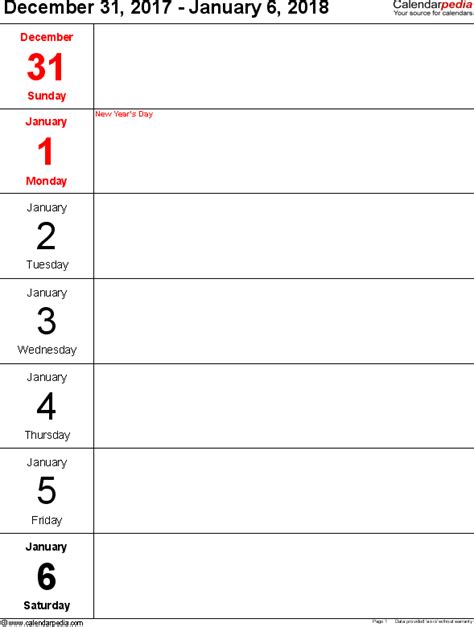 Weekly Calendars 2018 For Word 12 Free Printable Templates