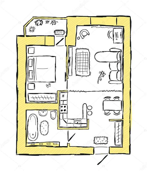 Sketch Of Design Interior Apartment Hand Drawn Vector Illustration