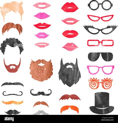 Watercolor Props Set Vector Collection Of Mustache Beards Haircuts