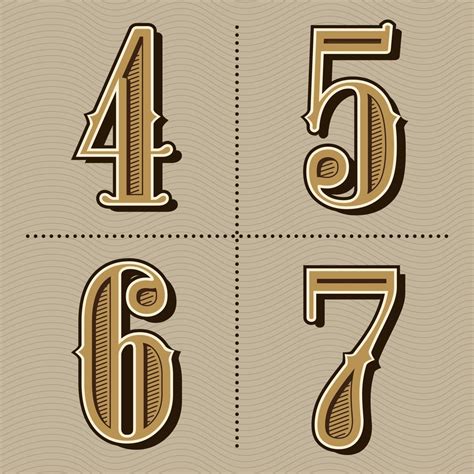 Western Alphabet Letters Vintage Numbers Design Vector 4567 7909890