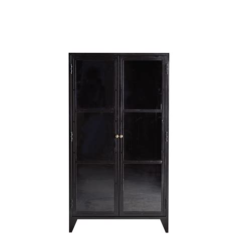 Beautiful Cabinet With Two Glass Doors The Cabinet Is Made Of Black Metal And Is A Spacious