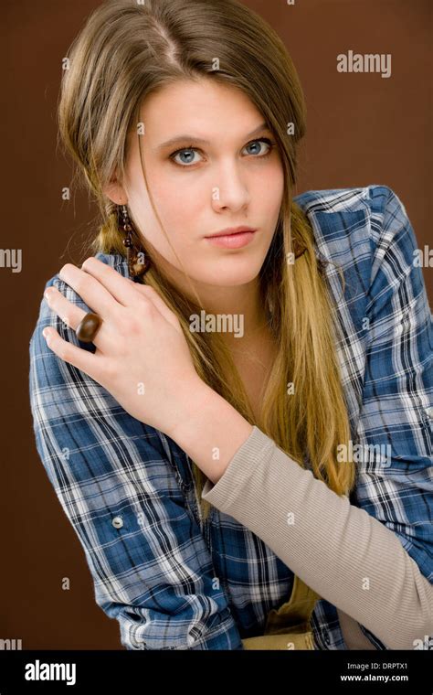 Fashion Model Young Woman Country Style Stock Photo Alamy