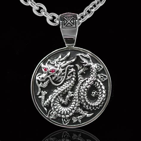Ecks Chinese Dragon Medallion Sterling Silver Pendant Chain For Men