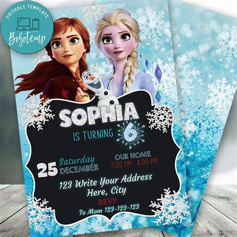 Editable Frozen 2 Elsa Anna Birthday Invitation Instant Download
