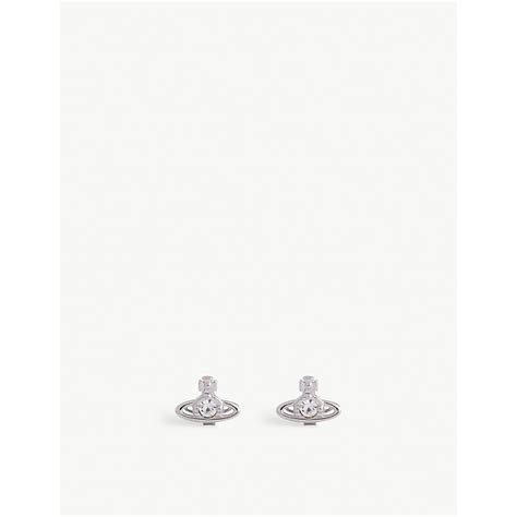 Vivienne Westwood Nano Solitaire Platinum Plated Brass And Crystal Stud Earrings Platinum