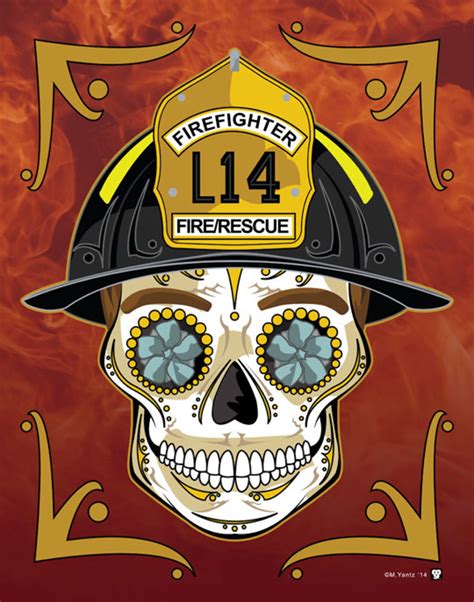 Male Firefighter Sugar Skull 11x14 Print Etsy