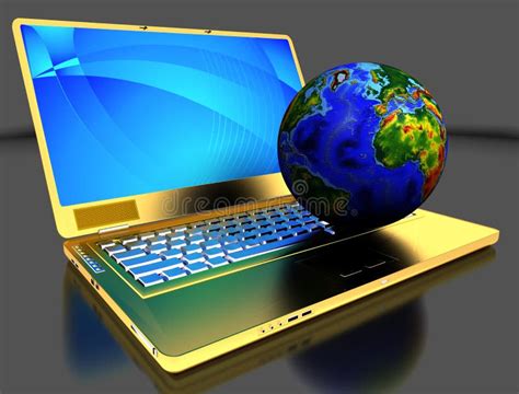Golden Laptop With Globe Stock Illustration Illustration Of Shiny