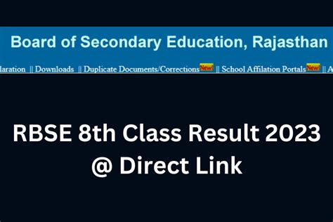 Rbse 8th Class Result 2023 Released Raj 8th Marksheet Direct Link
