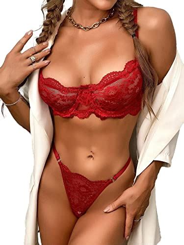 Lilosy Sexy Underwire Push Up Scallop Floral Lace Sheer Lingerie Set