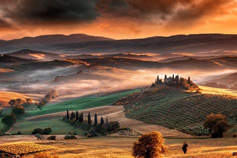 Nature Landscape Mist Sunrise Mountain Valley Tuscany Italy