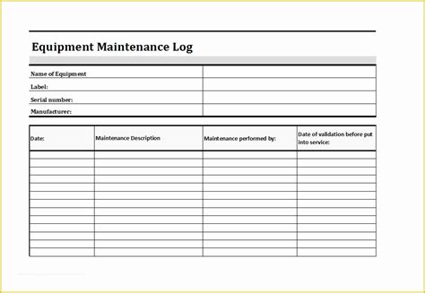 Equipment Maintenance Log Template Free Of Best S Of Equipment