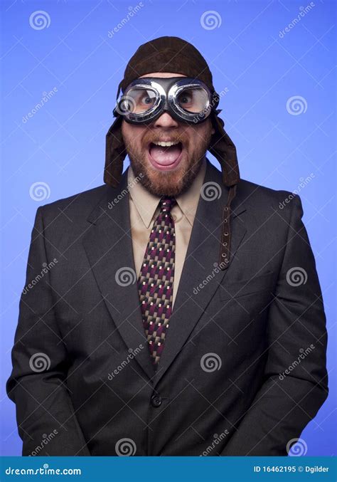 Businessman Flight Helmet Goggles Funny Expression Stock Image Image