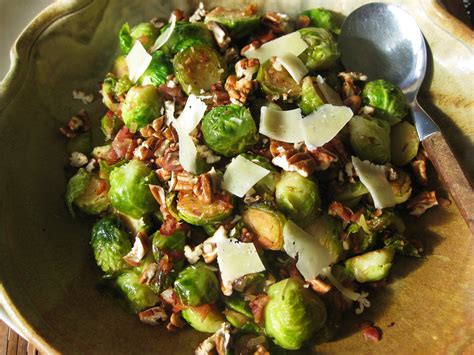 Add brussels sprouts to pan; Braised Brussels Sprouts with Pancetta, Pecans and Parmesan - Savoring Every Bite