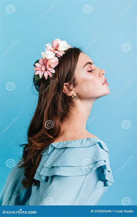 Profile Shot Of Aristocratic Girl In Blouse With Frill Lady With