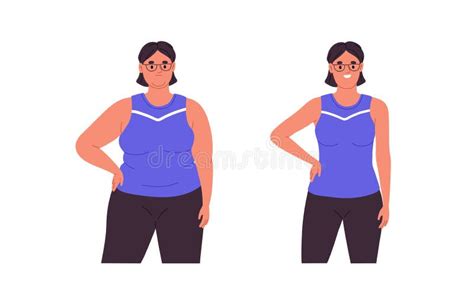 Before And After Weight Loss Woman With Fat And Slim Body Comparison Stock Vector