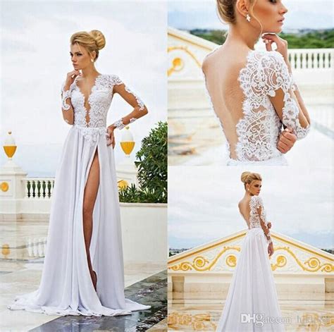 Long Sleeves Lace 2015 Illusion Wedding Dresses See Through Plunging V