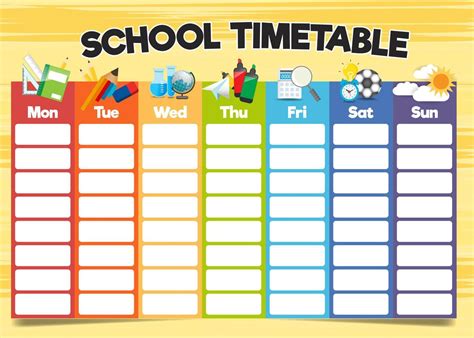 School Timetable Template 3608228 Vector Art At Vecteezy