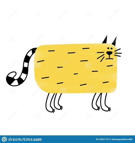 Cool Rectangular Abstract Thick Comic Cartoon Yellow Cat With A Striped