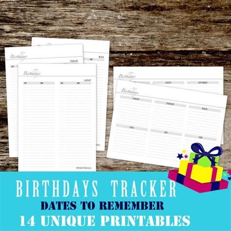Birthday Tracker Birthday Calendar Birthday Planner Page Printable