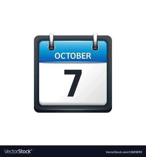 October 7 Calendar Icon Flat Royalty Free Vector Image