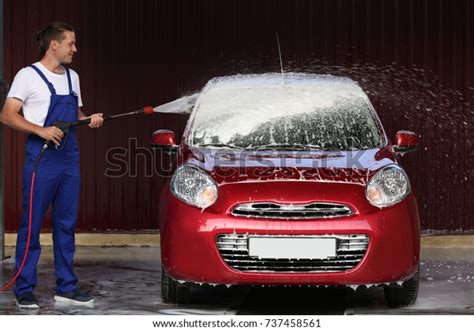 Man Cleaning Automobile High Pressure Water Stock Photo Edit Now
