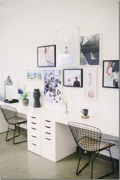 Beautiful, simple gallery wall and easy double (two person) desk