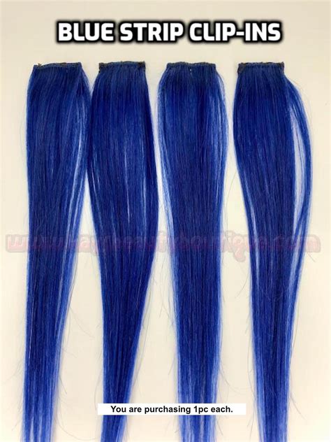 100 Human Hair Bright Blue Strip Clip In Extension Streaks Etsy