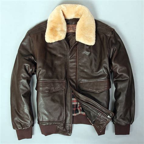 Military Air Force Flight Jacket Fur Collar Genuine Leather Jacket Men