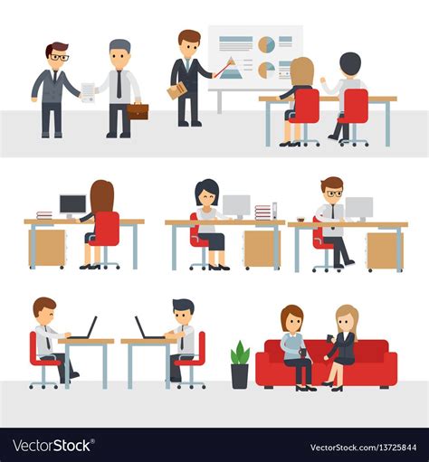 Business People Work At Office Vector Cartoon Character Businessman