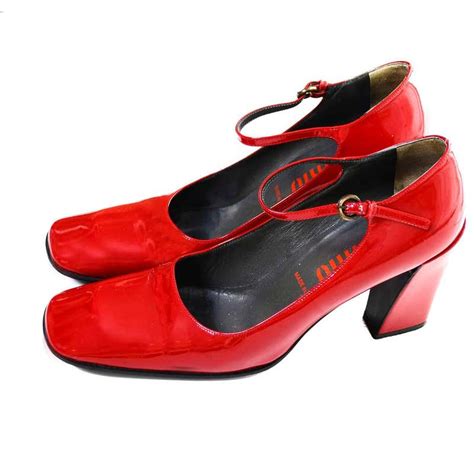 1990s Miu Miu Vintage Red Patent Leather Square Toe Mary Jane Shoes