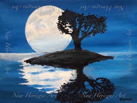 Moon Painting With Solitary Tree Moon Painting Painting Artwork
