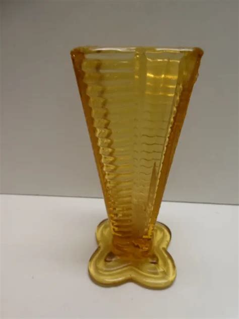 Art Deco Amber Glass Vase Decorative Pressed Glass Pen Stand Hat Pin