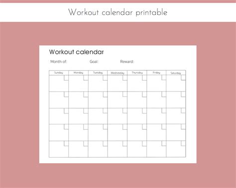 Monthly Workout Calendar Printable Workout Calendar Fitness Etsy