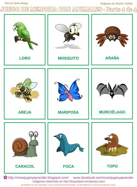 Juegos De Memoria Memorama De Animales Educacion Preescolar